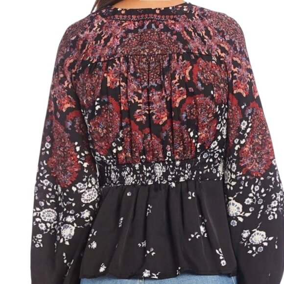 FREE PEOPLE FLORAL BOHO NIGHT COMBO BLOUSE ROMANTIC HIPPIE FLOWER CHILD SMALL - Picture 5 of 9